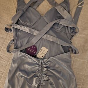 Satin light blue mini dress